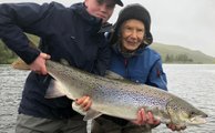 Lilla Rawcliffe with a Meridian caught Adaldal salmon